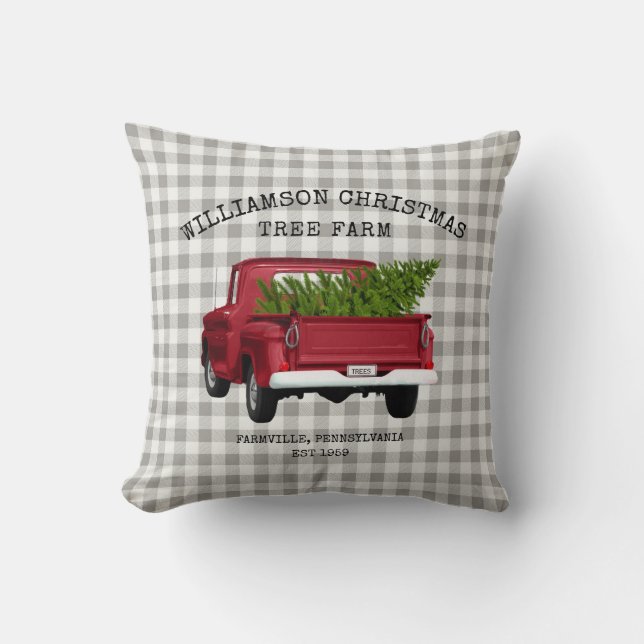 Almofada Vintage Red Truck Árvore Fazenda (Frente)