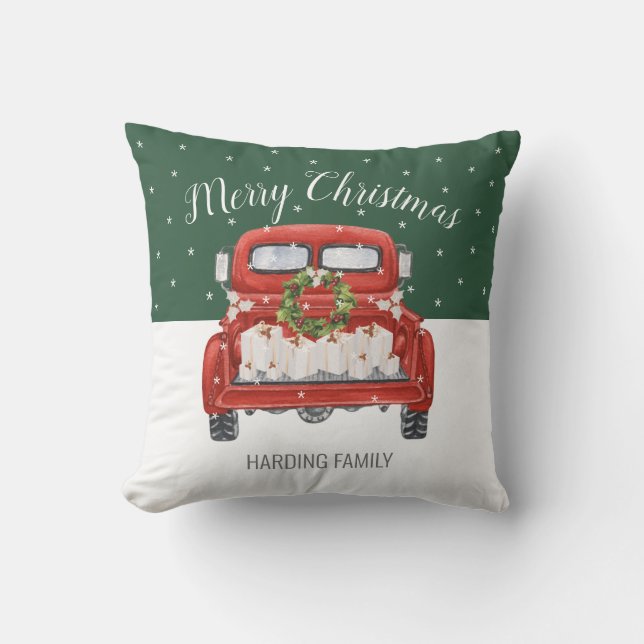 Almofada Vintage Red Truck Green - Feliz Natal (Frente)