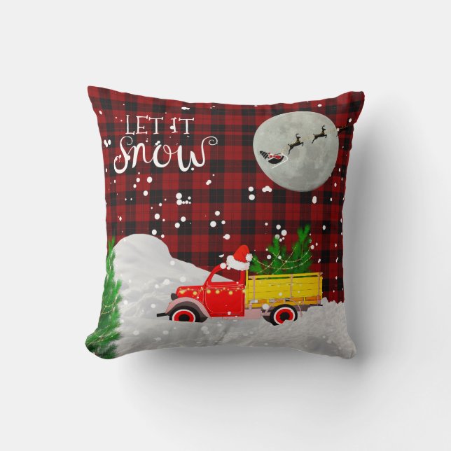Almofada Vintage RED TRUCK Lumberjack Buffalo Xadrez Xmas (Frente)