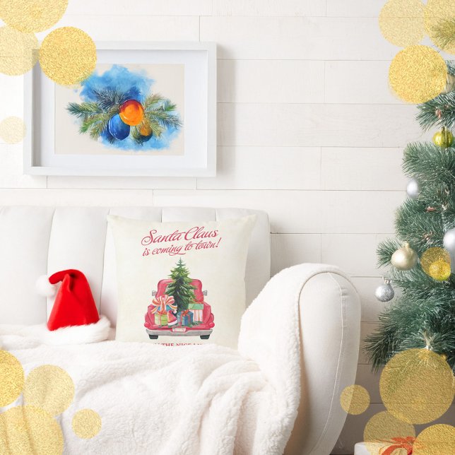 Almofada Vintage Red Truck Santa Claus (Vintage Red Truck Santa Claus Throw Pillow)