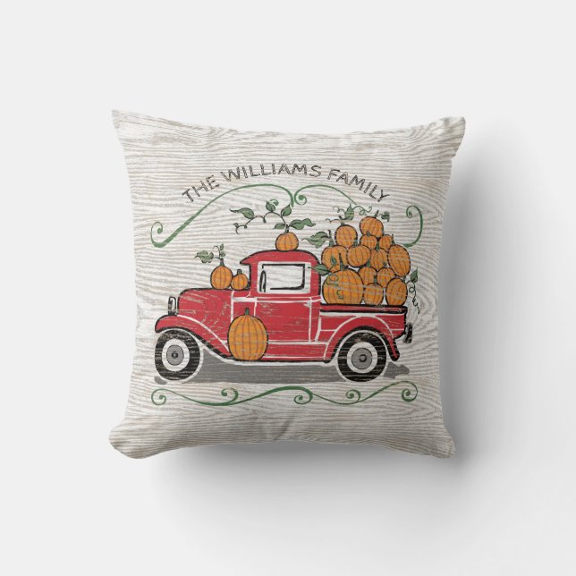 Almofada Vintage Red Truck Sunflower Family Name Russo (Frente)