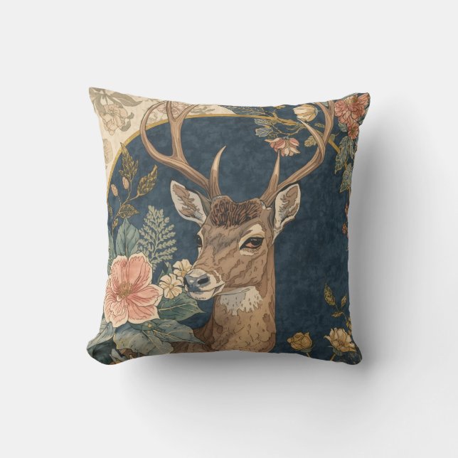 Almofada Vintage,  Reindeer Deer and Flowers Pattern (Frente)
