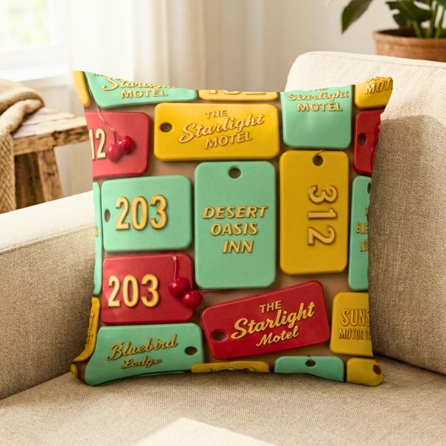 Almofada Vintage Retro Motel Key Tag Modern Americana (Criador carregado)