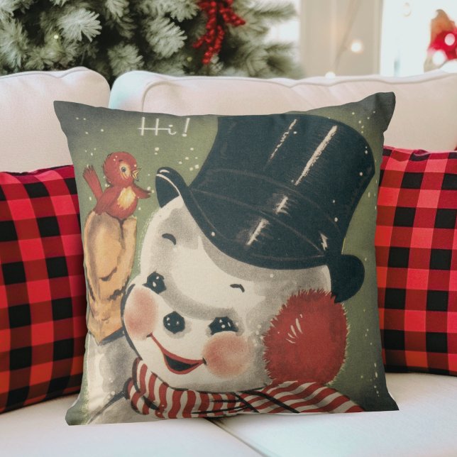 Almofada Vintage Retro Snowman Natal (Vintage Retro Snowman Christmas Throw Pillow)
