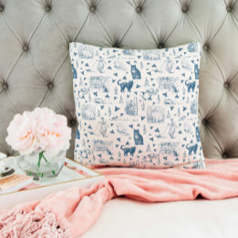 Almofada Vintage Retro Toile Patterno Cat Catnip White Blue