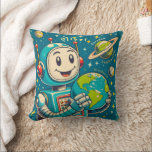 Almofada Vintage Robot na Space Science Curiosity Discovery<br><div class="desc">Travesseiro decorativo Personalizável Vintage Robot in Space Science Curiosity Discovery.</div>