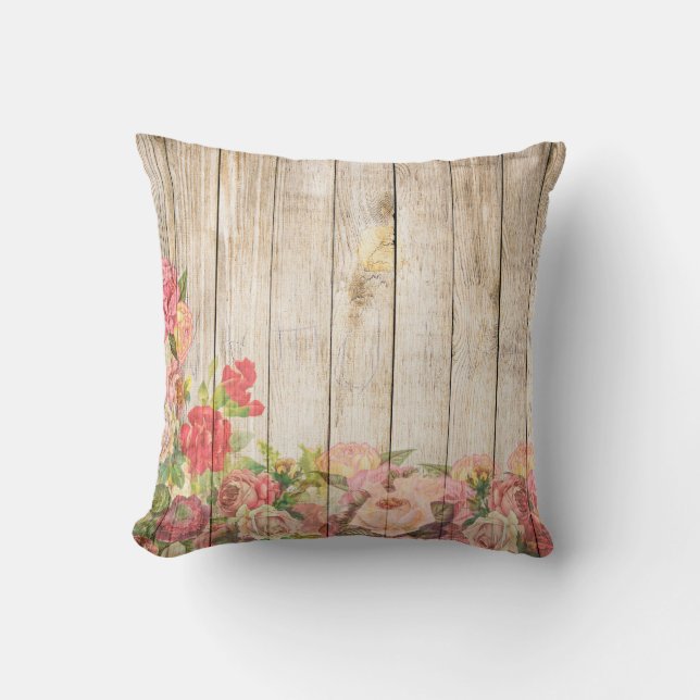 Almofada Vintage Rosas Rústicos Românticos Madeira (Frente)