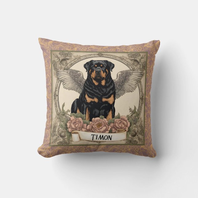 Almofada Vintage Rottweiler Angel Art Tribute (Frente)