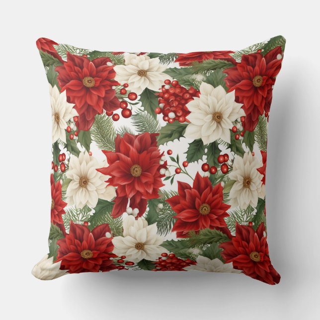 Almofada Vintage Rustic Red Christmas Flowers deixa (Frente)