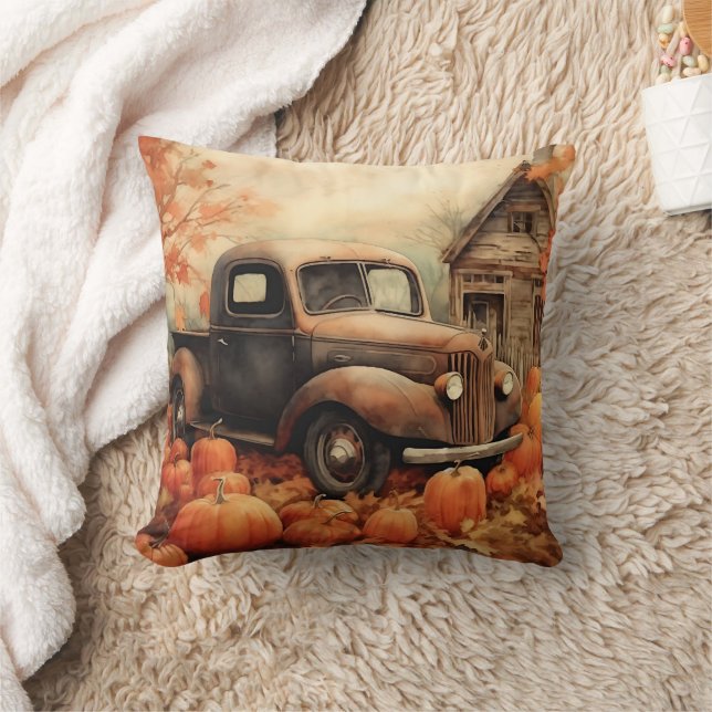 Almofada Vintage Rusty Pickup e Pumpkins Autumn (Cobertor)