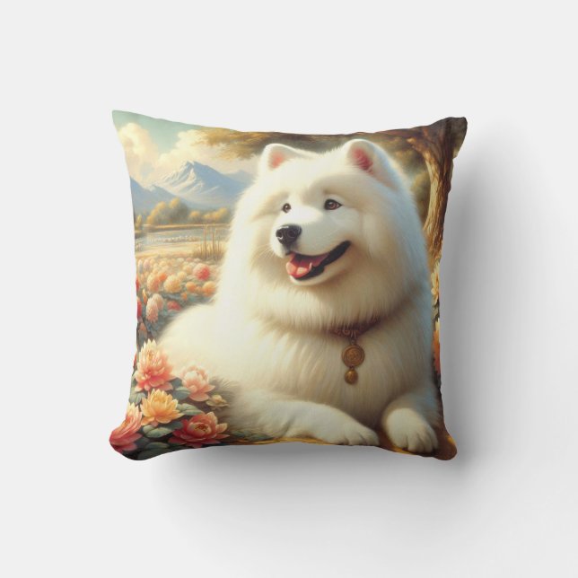 Almofada Vintage Samoyed Dog Painting (Frente)