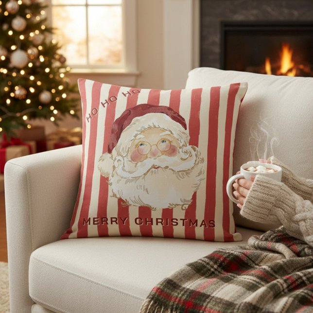 Almofada Vintage Santa Claus Christmas Stripes Throw Pillow (Criador carregado)