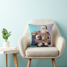 Almofada Vintage Santa Claus Happy New Year Throw Pillow 