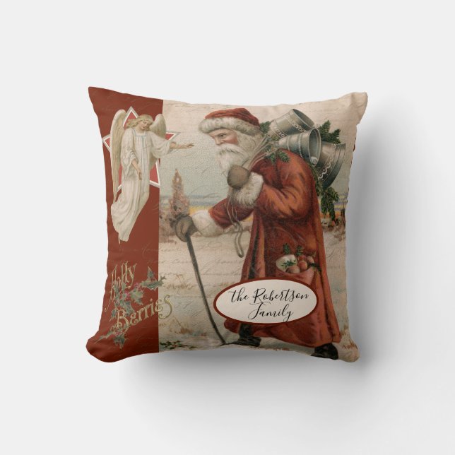 Almofada Vintage Santa Claus Pai Natal Família Angel (Frente)