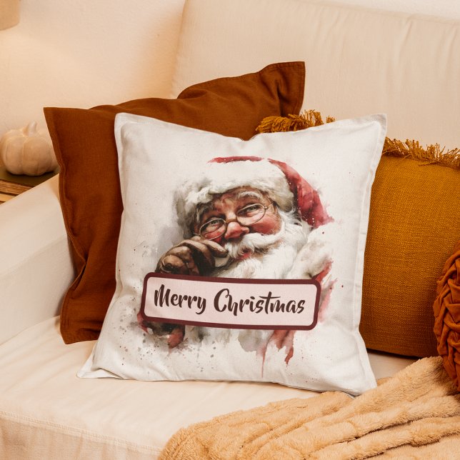 Almofada Vintage Santa Photo & Merry Christmas Text Pillow (Criador carregado)