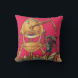 Almofada Vintage Science Ficting Alienígena Robô Captura Ho<br><div class="desc">Imagem de Vintage: aliens futuristas de ficção científica e robôs. Um clássico design de ficção científica retrógrada do futuro,  com um robô em forma de ovo segurando um homem em suas garras. Os caracteres pop num fundo rosa claro.</div>