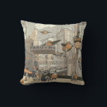 Almofada Vintage Science Fiction Urban Paris, Steam Punk<br><div class="desc">Ilustração vítrea Vintage punk vapor vitoriano Science Fiction viagem futurista e metrópole de transporte. A cidade de Paris,  a França,  no futuro,  com aviões de dimensão pessoal em vez de carros e a estação de metro Gare du Nord.</div>