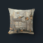 Almofada Vintage Science Fiction Urban Paris, Steam Punk<br><div class="desc">Ilustração vítrea Vintage punk vapor vitoriano Science Fiction viagem futurista e metrópole de transporte. A cidade de Paris,  a França,  no futuro,  com aviões de dimensão pessoal em vez de carros e a estação de metro Gare du Nord.</div>