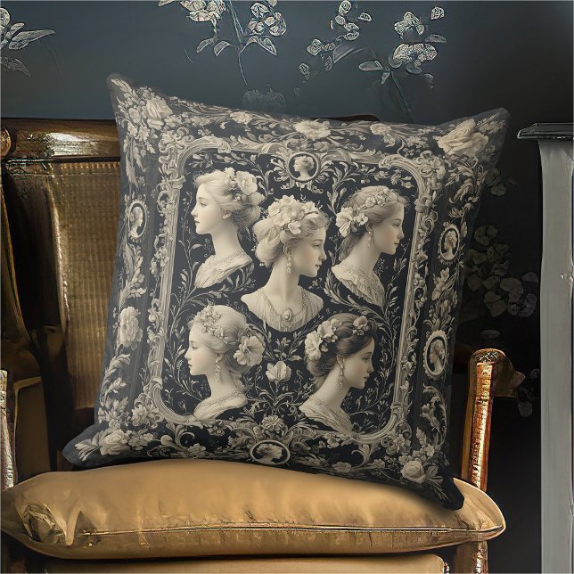 Almofada Vintage Sepia Victorian Cameos Dark Cinzas (Criador carregado)