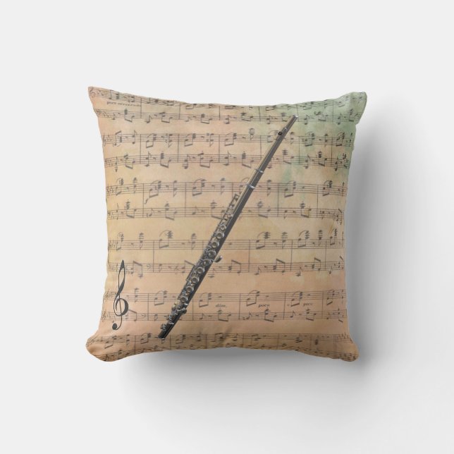 Almofada Vintage Sheet Music com flauta (Frente)