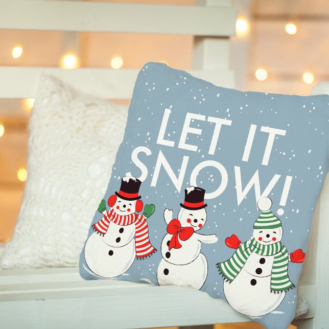 Almofada Vintage Snowman Dancing Deixe-o nevar personalizad (Vintage Snowman Dancing Let it Snow Personalized Throw Pillow)
