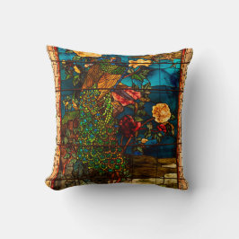 Almofada Vintage Stained Glass with Peacocks and Flowers