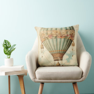 Almofada Vintage Steampunk Blue Hot Air Balloon