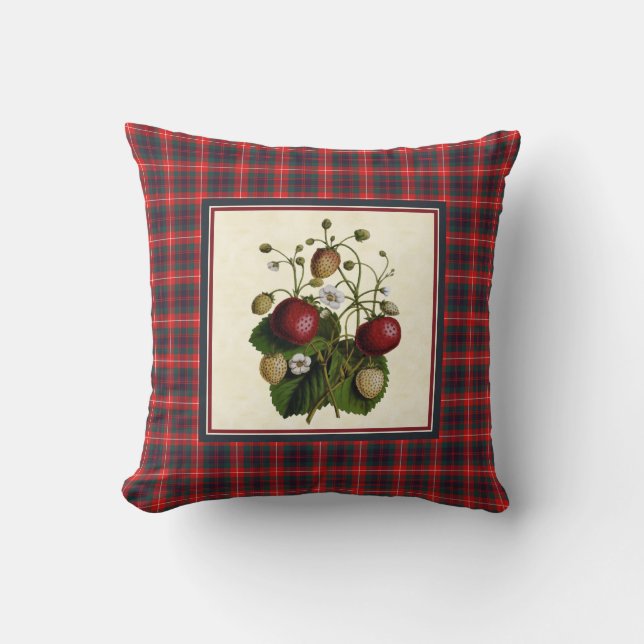 Almofada Vintage Strawberry com Fraser Tartan Border (Frente)