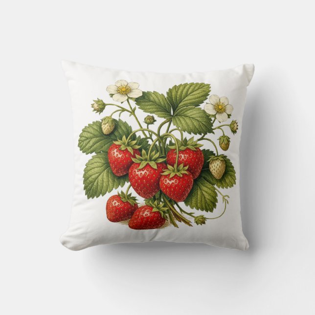 Almofada Vintage Style Strawberry Plant with Ripe Berries  (Frente)