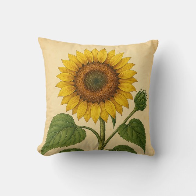Almofada Vintage Sunflower on Weathered Paper (Frente)
