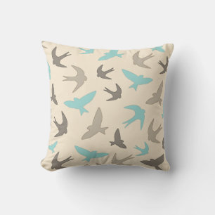 Almofada Vintage Swallow Birds Padrão Brown Beige Blue