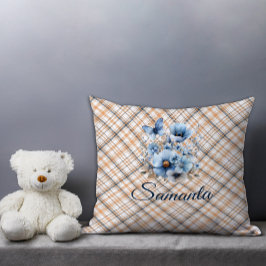 Almofada Vintage tartan watercolor rosa beige blue name