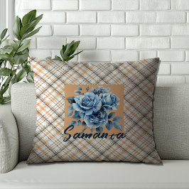 Almofada Vintage tartan watercolor rosa beige blue name