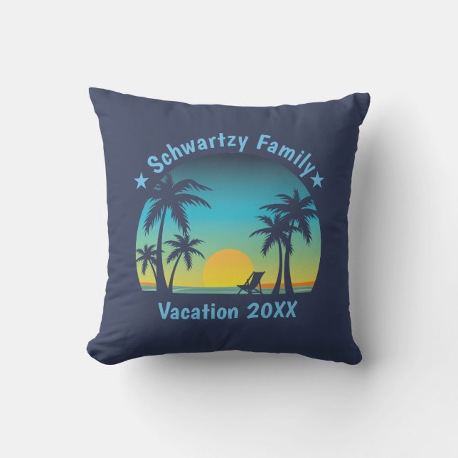 Almofada Vintage Tropical Beach Summer Sunset Palm (Frente)