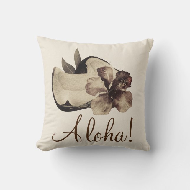 Almofada Vintage Tropical Coconut & Hibiscus Chic Elegante (Frente)