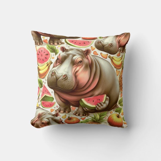 Almofada Vintage Tropical Hippopotamus Pattern (Frente)