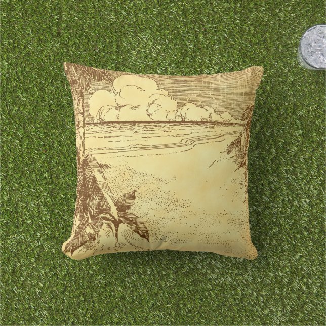 Almofada Vintage Tropical Palm Tree Beach Rustic Browtic (Grama)