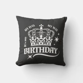 Almofada Vintage Typography Birthday Crown Black White