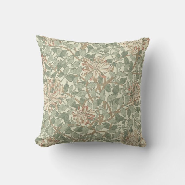 Almofada Vintage Verde Suave William Morris Honeysuckle (Frente)