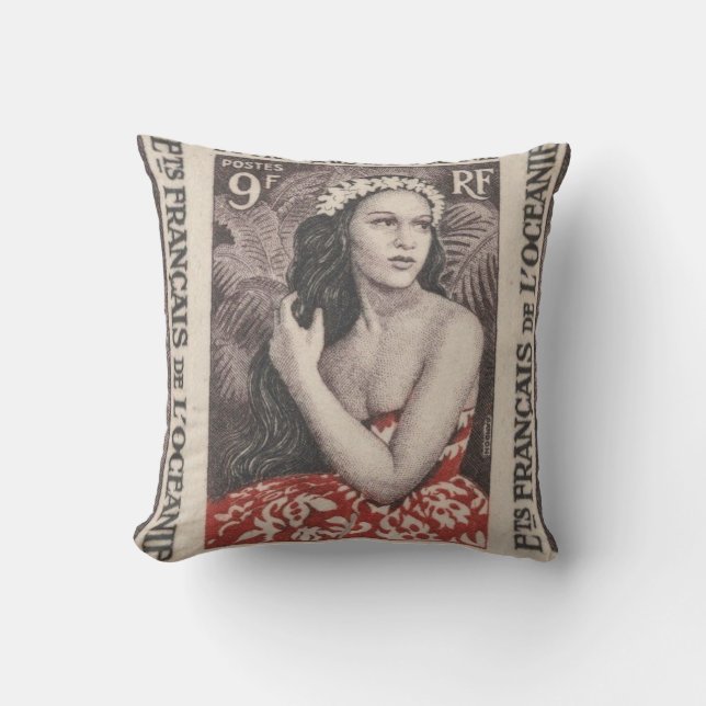 Almofada Vintage viagem do Pacífico Sul Francês (Frente)