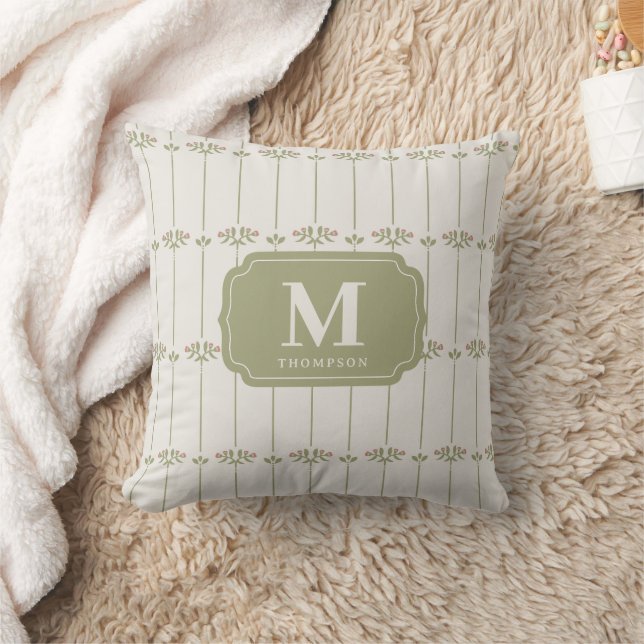 Almofada Vintage Victorian Botanical Stripes Monogram (Cobertor)