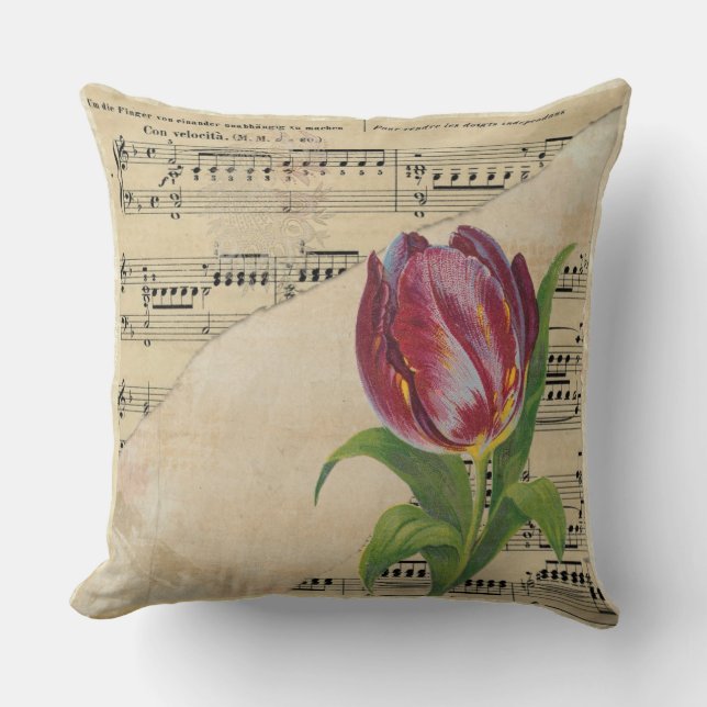 Almofada Vintage Victorian Music Romance Tulips ThrowPillow (Frente)