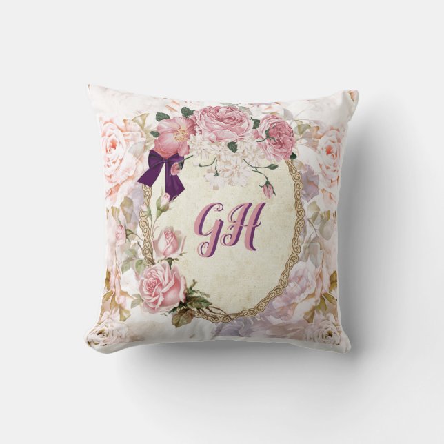 Almofada Vintage, Victorian, Púrpura Floral (Frente)