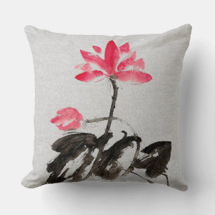 Almofada Vintage Watercolor Painting Lotus Flowers Joga Pi