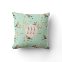 Vintage Watercolor Robins europeus com Monograma