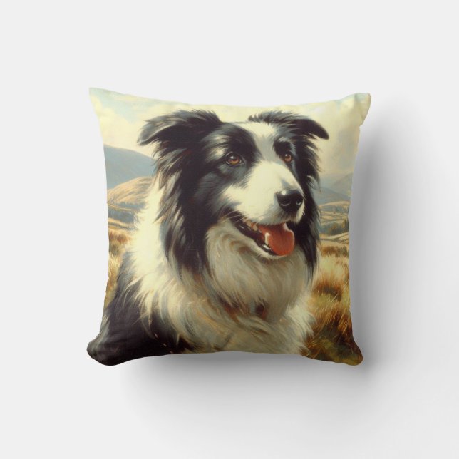 Almofada Vintage Welsh Sheepdog Painting (Frente)