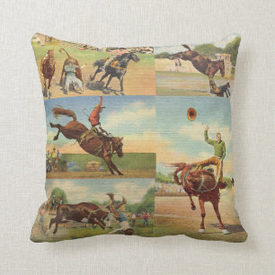 Almofada Vintage Western Rodeo Evita Cowboys Horses Bulls