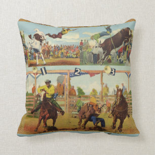 Almofada Vintage Western Rodeo Evita Cowboys Horses Bulls