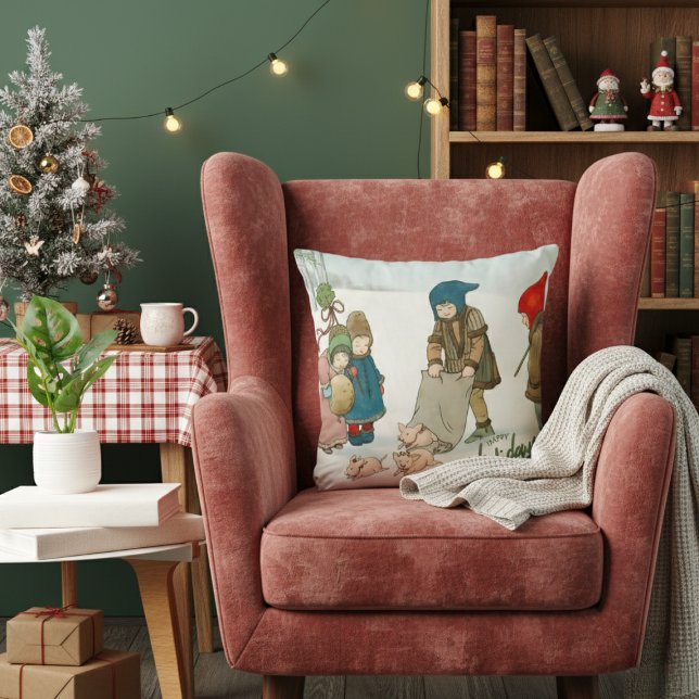 Almofada Vintage Winter Children Holiday Nostalgia  (Criador carregado)