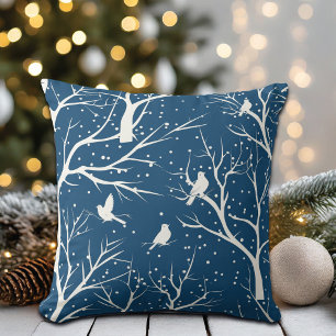 Almofada Vintage Winter Sky White Birds Snowflakes